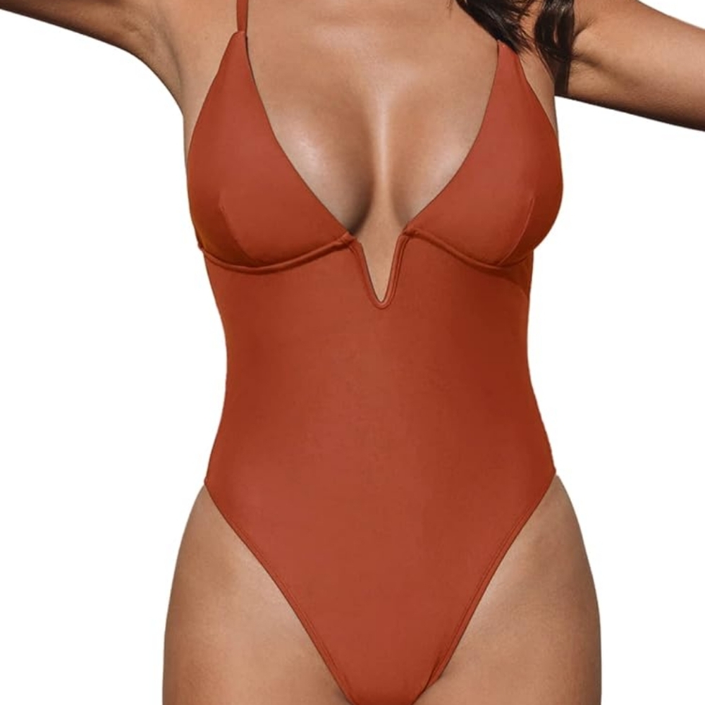 Cupshe Women Swimsuit Deep Vneck Crisscross Back Adjustable Strap XL
